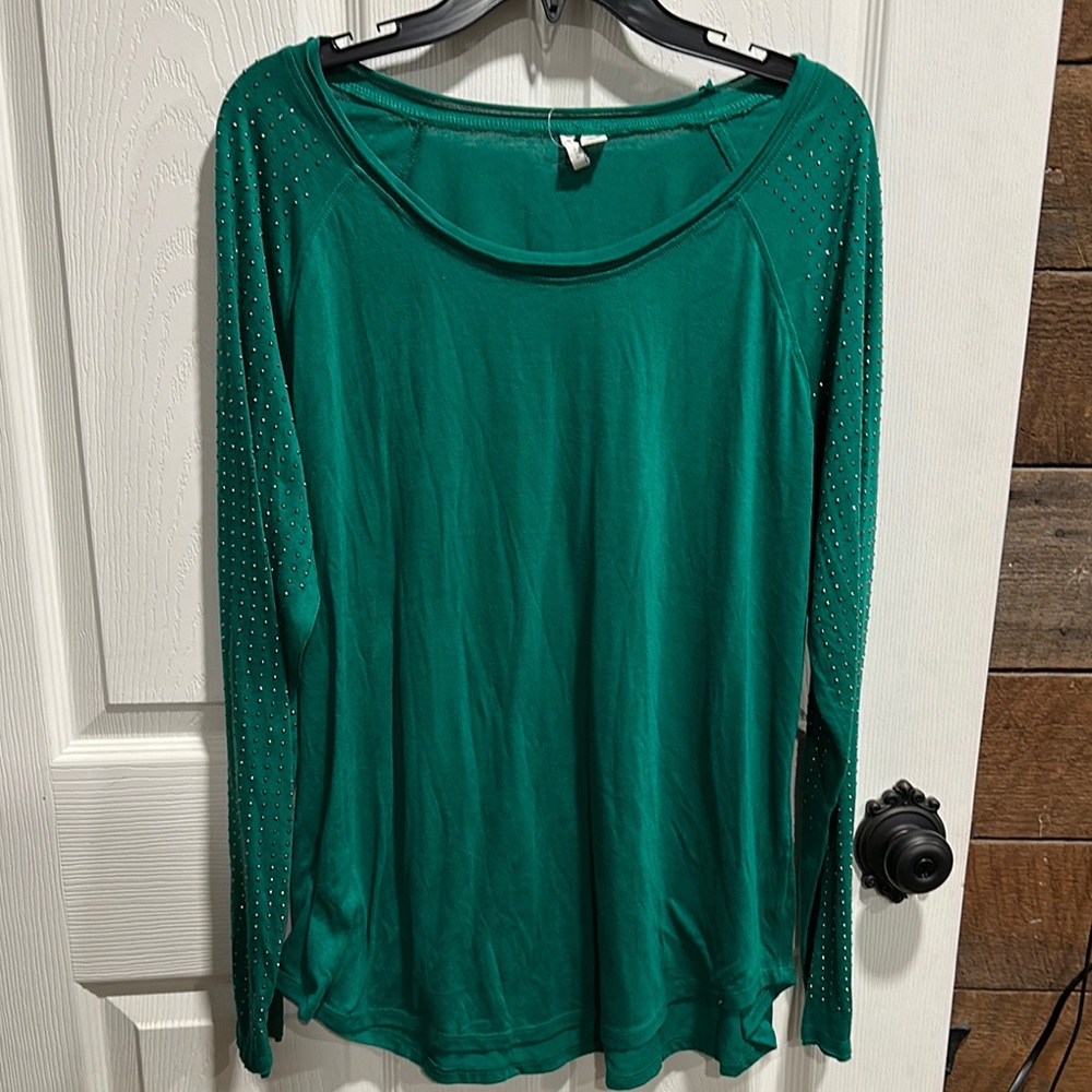 Emerald Green Relaxed Long Sleeve Blouse (M889)